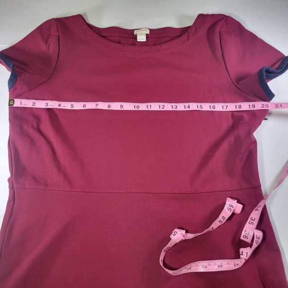 J.Crew Women Maroon Navy Trim  Tipped Ponte A-Line Short Sleeve Dress  Size 14 - Picture 3 of 5